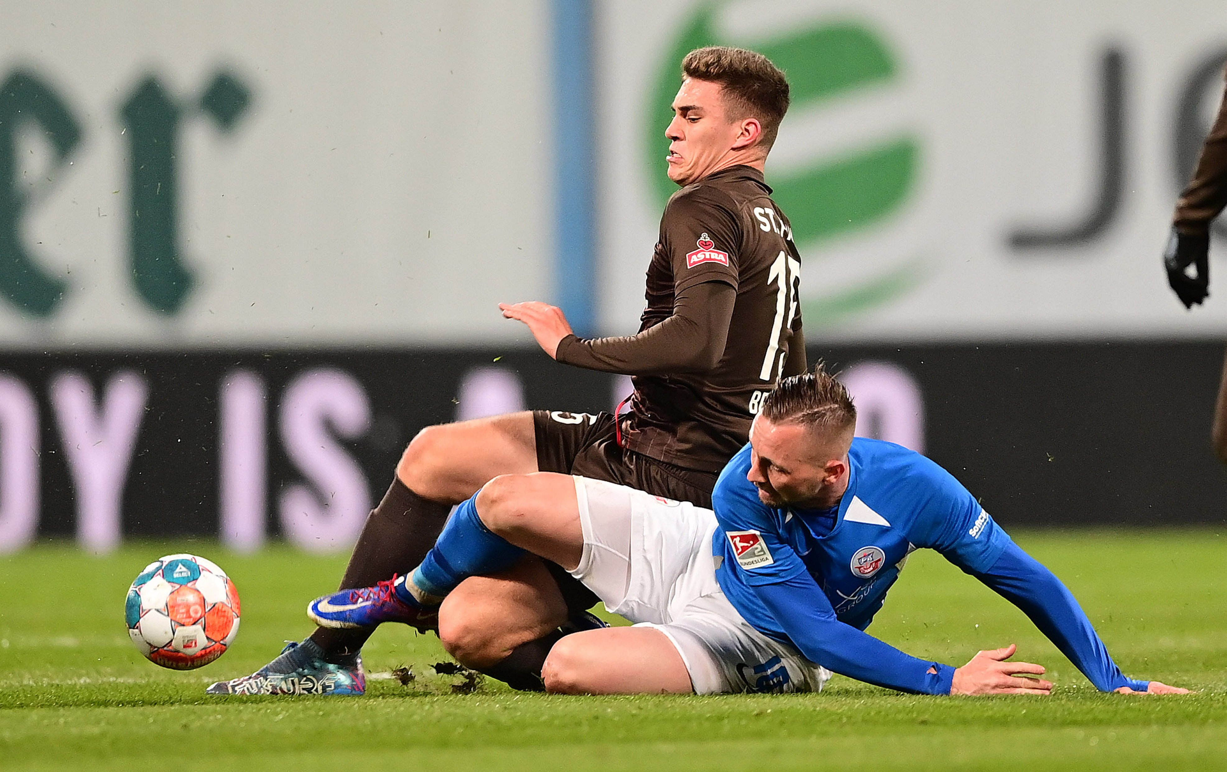 Marcel Beifus was involved in a running battle with Rostock's John Verhoek all evening.