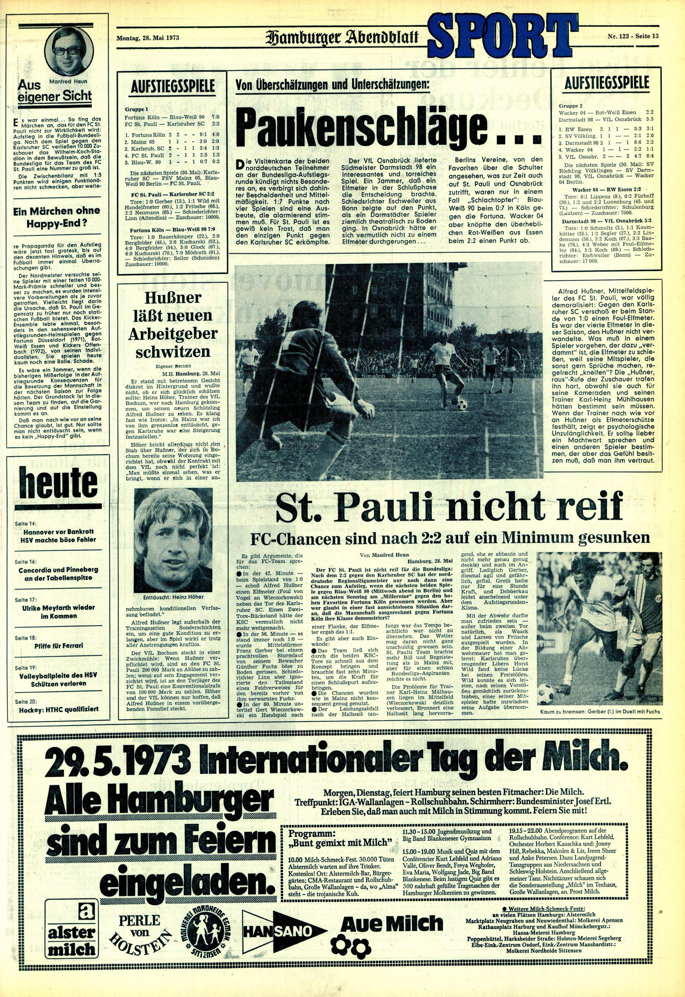 Der Original-Bericht des Hamburger Abendblatts zum Spiel gegen den KSC (Quelle: Zeitungsarchiv Hamburger Abendblatt)