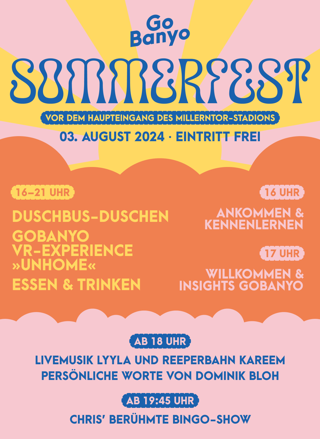Bunter Flyer mit vielen Infos zum GoBaanyo-Sommerfest.