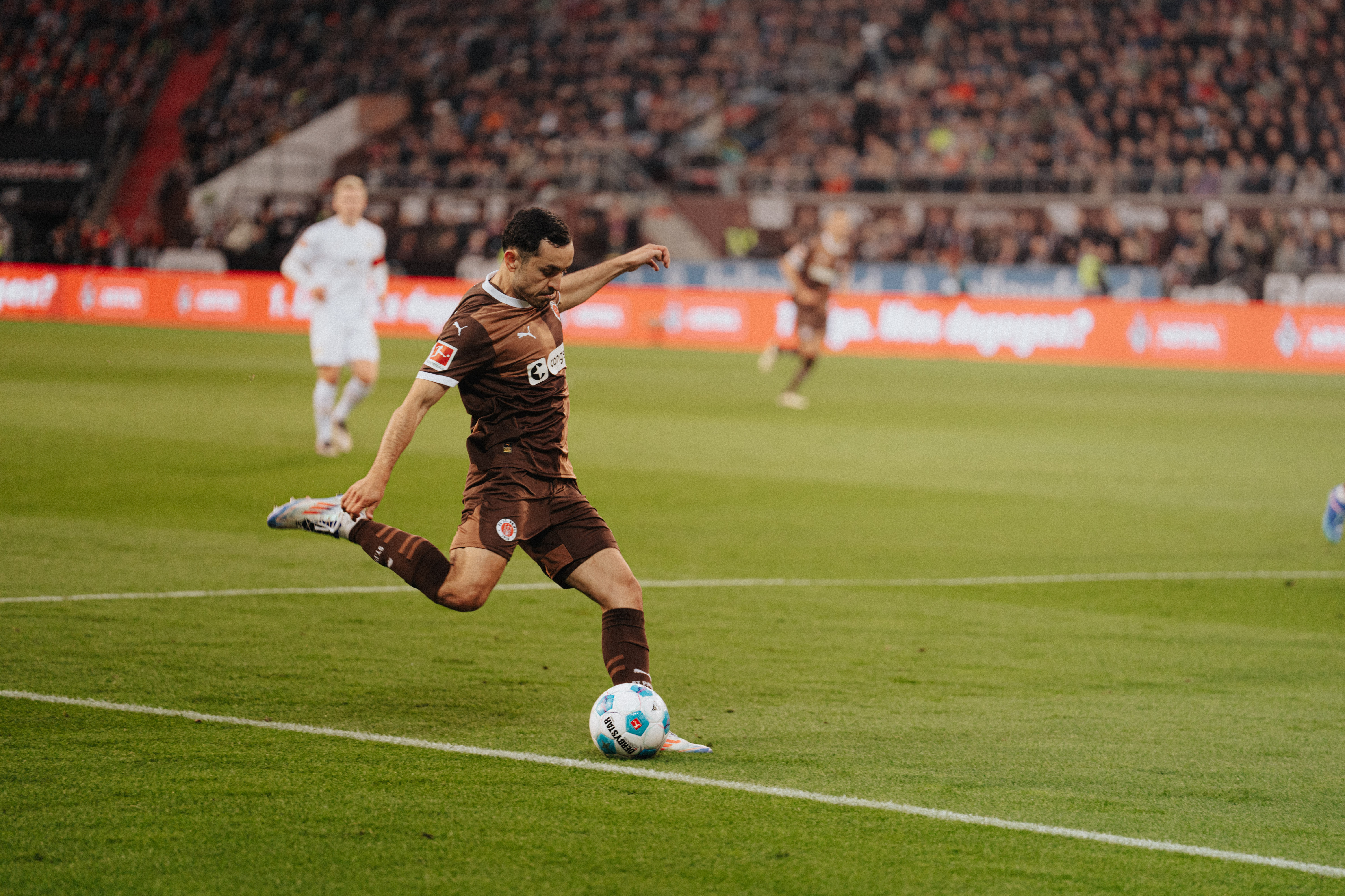 Captain Jackson Irvine with one of his team's many attempts on goal in the first half.