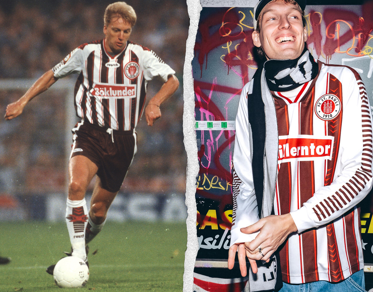 Links André Trulsen in der Saison 1996/97, rechts das ab sofort erhältliche Retro-Trikot.